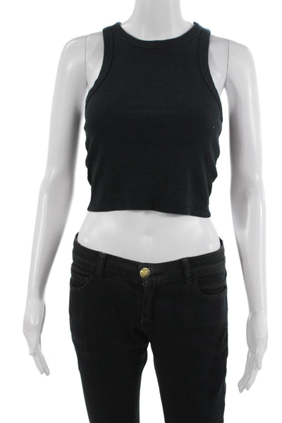 Maeve Anthropologie Women Cropped Black Tank Crew Neck Sleeveless Size XS
