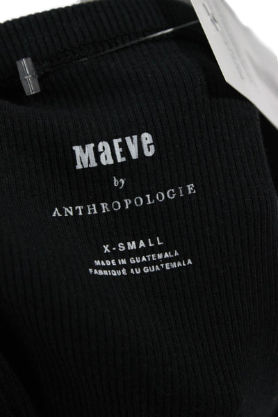Maeve Anthropologie Women Cropped Black Tank Crew Neck Sleeveless Size XS
