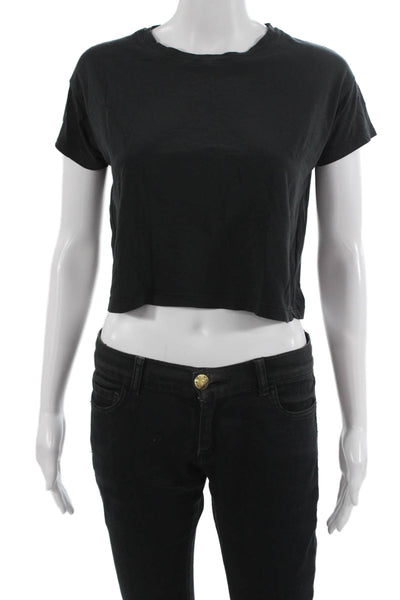 Lululemon Women Cropped Black T Shirt Short Sleeve Crew Neck Grunge Size S