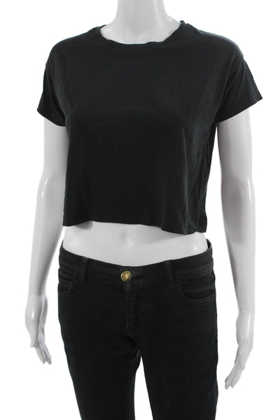 Lululemon Women Cropped Black T Shirt Short Sleeve Crew Neck Grunge Size S