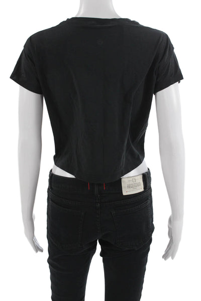 Lululemon Women Cropped Black T Shirt Short Sleeve Crew Neck Grunge Size S
