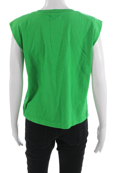 Velvet Women Basic Sleeveless Cotton Crew Neck T-Shirt Green Size XS