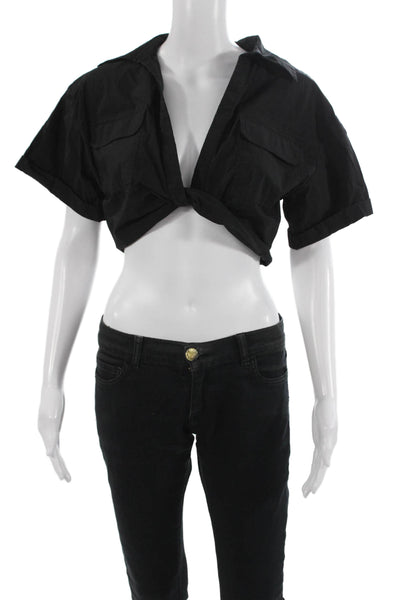 Zara Womens Cropped Black V Neck Short Sleeve Blouse Size XS