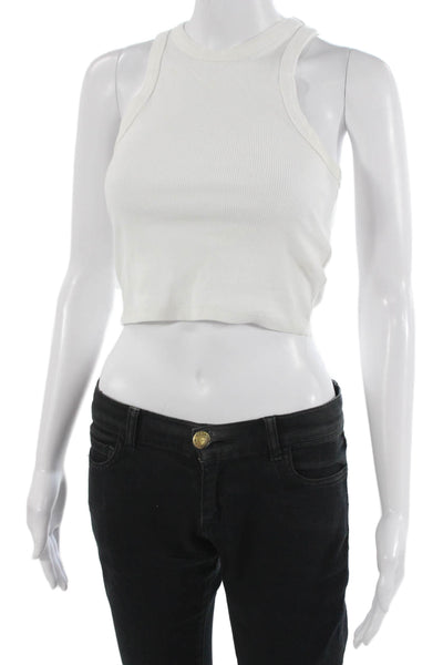 Maeve Anthropologie Womens Cropped Tank Sleeveless White Crew Neck Size XS
