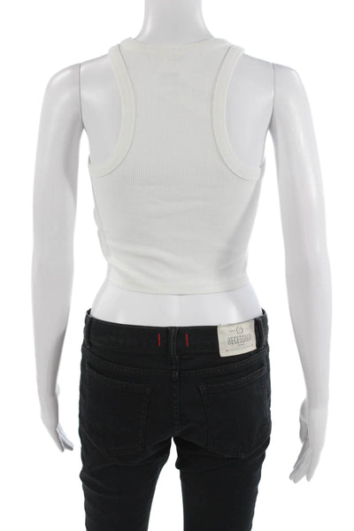Maeve Anthropologie Womens Cropped Tank Sleeveless White Crew Neck Size XS