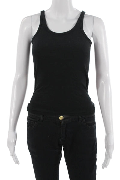 J Crew Women Black Cotton Sleeveless Round Neck Button Tank Size 2XS