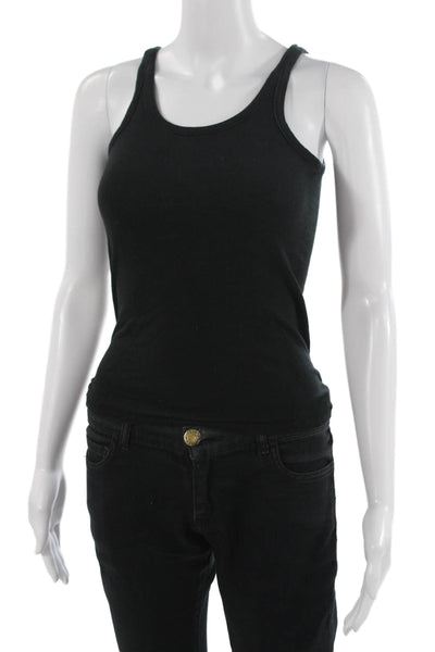 J Crew Women Black Cotton Sleeveless Round Neck Button Tank Size 2XS