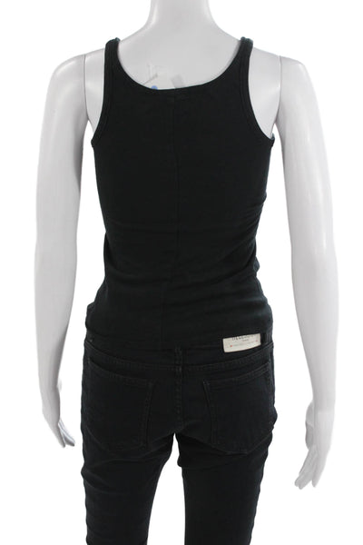 J Crew Women Black Cotton Sleeveless Round Neck Button Tank Size 2XS