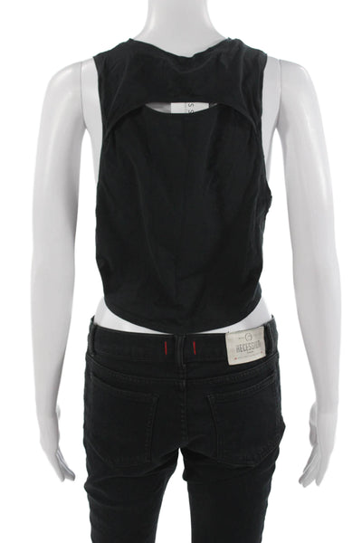 Lululemon Womens Cropped Tank Sleeveless Black Crew Neck Solid Size S