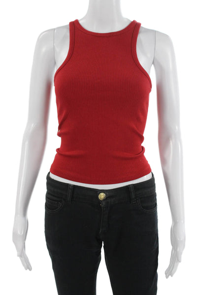 J Crew Women Basic Red Cotton Tank High Neck Sleeveless 90s Spring Size 2XS