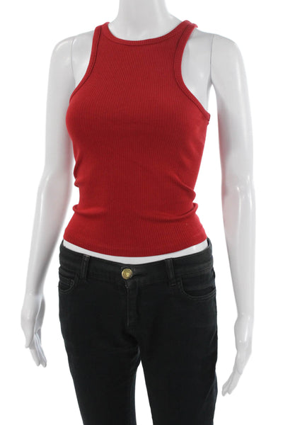 J Crew Women Basic Red Cotton Tank High Neck Sleeveless 90s Spring Size 2XS