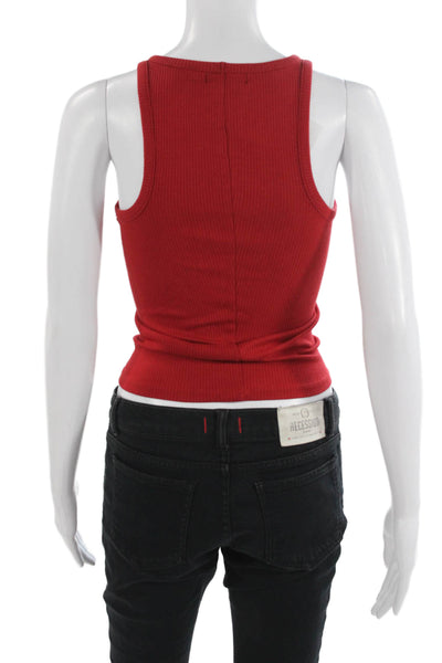 J Crew Women Basic Red Cotton Tank High Neck Sleeveless 90s Spring Size 2XS