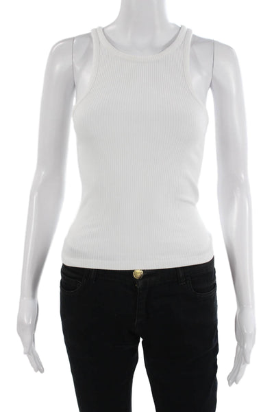J Crew Women Basic Tank White Crew Neck Cotton Modal Stretch Size 2XS