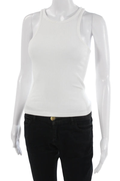 J Crew Women Basic Tank White Crew Neck Cotton Modal Stretch Size 2XS