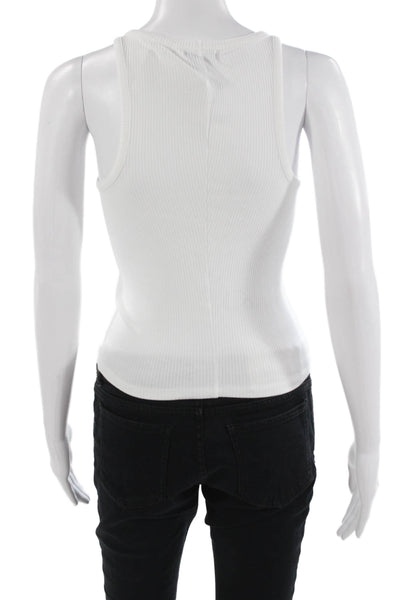 J Crew Women Basic Tank White Crew Neck Cotton Modal Stretch Size 2XS
