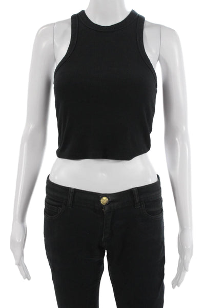 Maeve Anthropologie Womens Cropped Basic Tank Black High Neck Sleeveless Size XS