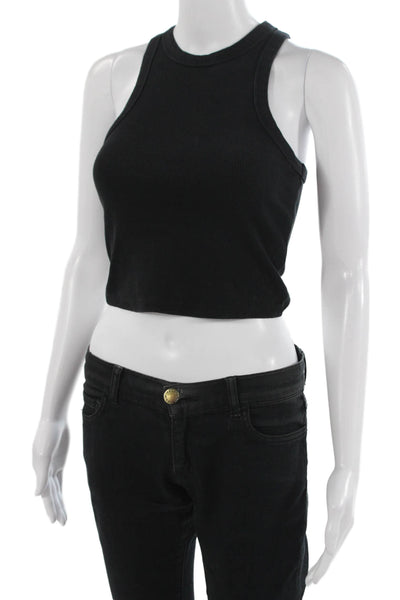 Maeve Anthropologie Womens Cropped Basic Tank Black High Neck Sleeveless Size XS