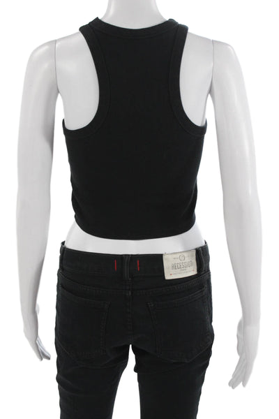 Maeve Anthropologie Womens Cropped Basic Tank Black High Neck Sleeveless Size XS