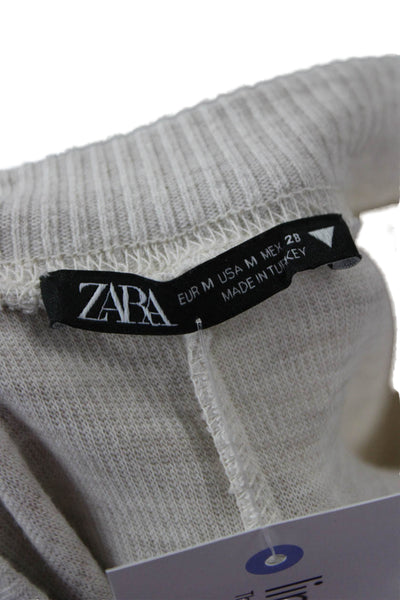 Zara Unisex Pullover Sweater Beige Crew Neck Button Long Sleeve Size M