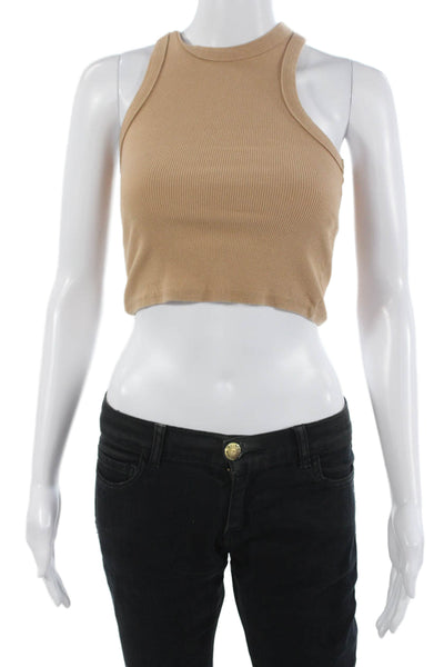 Maeve Anthropologie Womens Basic Cropped Tank Tan Crewneck Size M