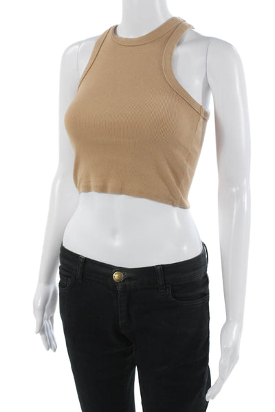 Maeve Anthropologie Womens Basic Cropped Tank Tan Crewneck Size M