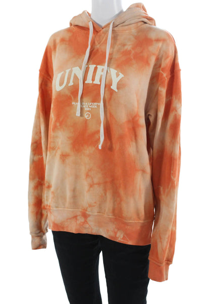 Bandier Unisex Pullover Hoodie Orange Graphic Drawstring Size XS