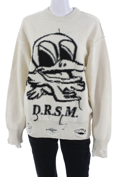 Domrebel Unisex Pullover Sweater White Crewneck Cartoon Graphic Size XS