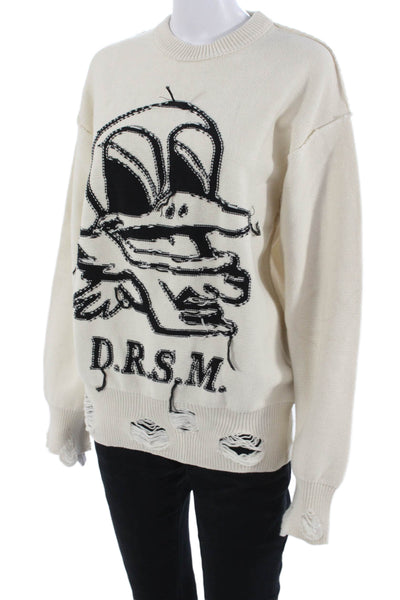 Domrebel Unisex Pullover Sweater White Crewneck Cartoon Graphic Size XS