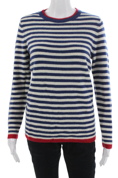 Pure Splendor Unisex Blue 100% Cashmere Striped Pullover Size 2XS