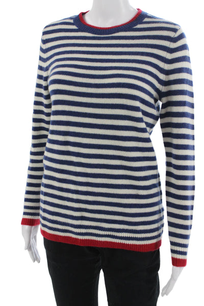 Pure Splendor Unisex Blue 100% Cashmere Striped Pullover Size 2XS