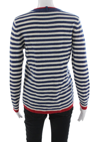 Pure Splendor Unisex Blue 100% Cashmere Striped Pullover Size 2XS