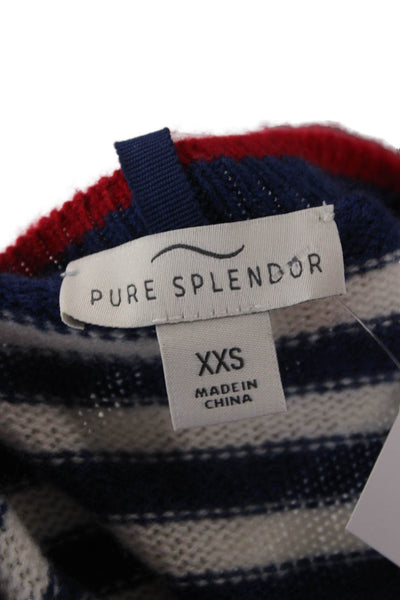 Pure Splendor Unisex Blue 100% Cashmere Striped Pullover Size 2XS