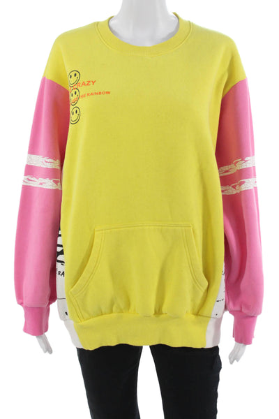Maybe Crazy Unisex Yellow Pullover Sweatshirt Cotton Long Sleeve Size L