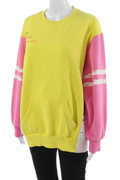Maybe Crazy Unisex Yellow Pullover Sweatshirt Cotton Long Sleeve Size L