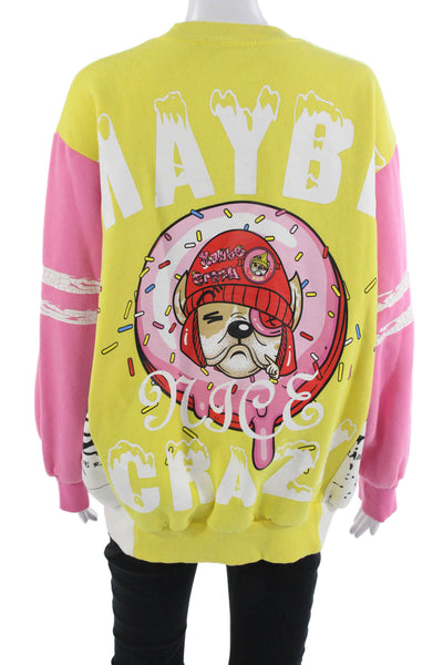 Maybe Crazy Unisex Yellow Pullover Sweatshirt Cotton Long Sleeve Size L