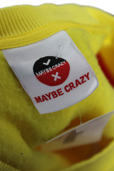 Maybe Crazy Unisex Yellow Pullover Sweatshirt Cotton Long Sleeve Size L