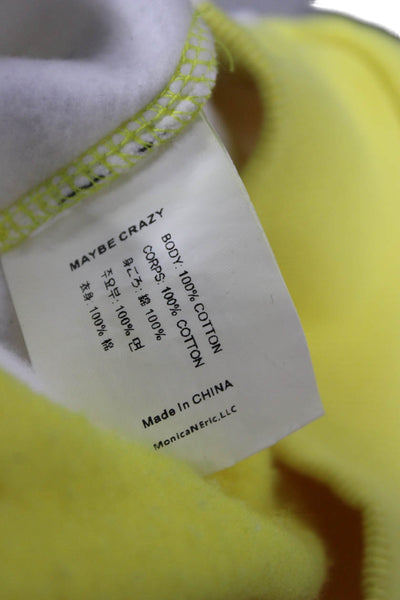 Maybe Crazy Unisex Yellow Pullover Sweatshirt Cotton Long Sleeve Size L