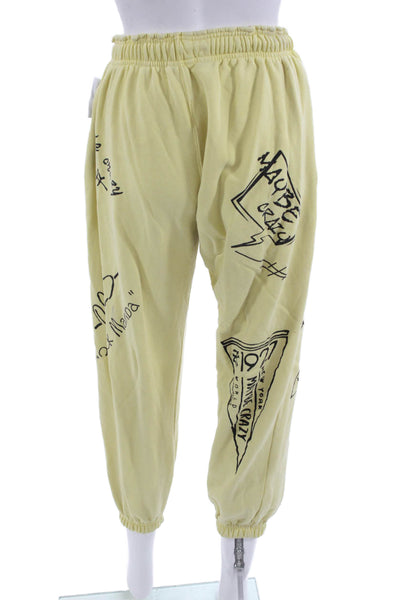 Maybe Crazy Womens Drawstring Graphic Print Jogger Sweatpants Yellow Size XS