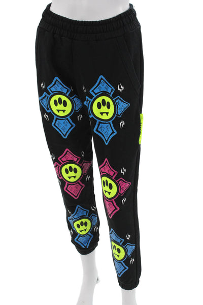 Barrow Womens Cotton Graphic Print Drawstring Jogger Sweatpants Black Size XS