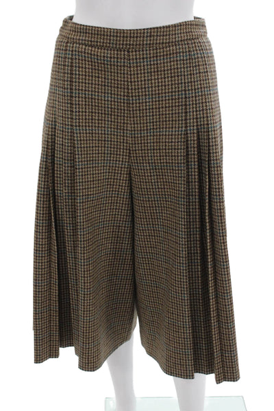 Celine Womens 100% Wool Check Pants Brown Midi Hook Eye Size 36
