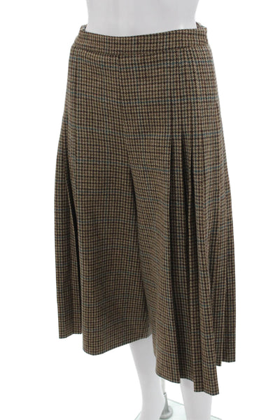 Celine Womens 100% Wool Check Pants Brown Midi Hook Eye Size 36