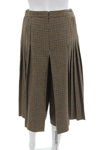 Celine Womens 100% Wool Check Pants Brown Midi Hook Eye Size 36