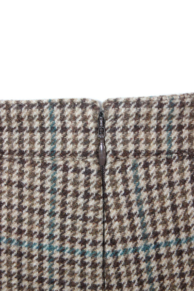 Celine Womens 100% Wool Check Pants Brown Midi Hook Eye Size 36