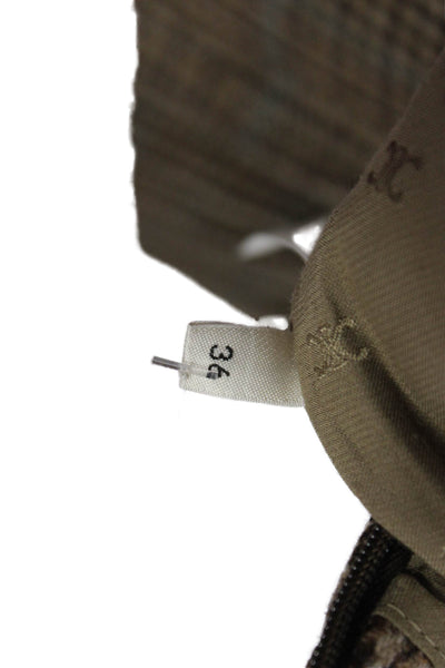 Celine Womens 100% Wool Check Pants Brown Midi Hook Eye Size 36