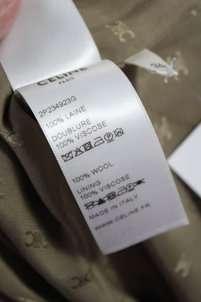 Celine Womens 100% Wool Check Pants Brown Midi Hook Eye Size 36