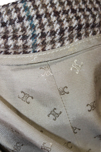 Celine Womens 100% Wool Check Pants Brown Midi Hook Eye Size 36