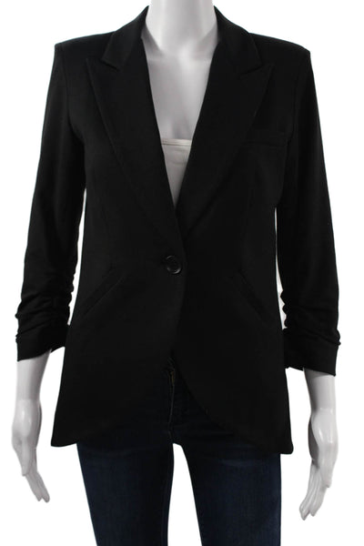 Gibson Womens Black Collared Button Blazer Cotton Blend Long Sleeve Size S