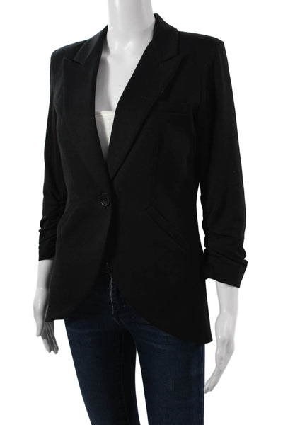 Gibson Womens Black Collared Button Blazer Cotton Blend Long Sleeve Size S
