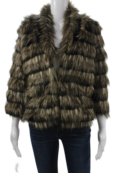 Heartloom Women Brown Striped V-Neck Petite Sheepskin Jacket Size XS