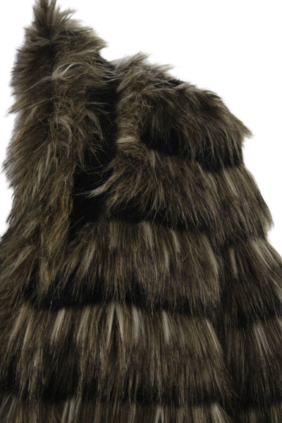 Heartloom Women Brown Striped V-Neck Petite Sheepskin Jacket Size XS